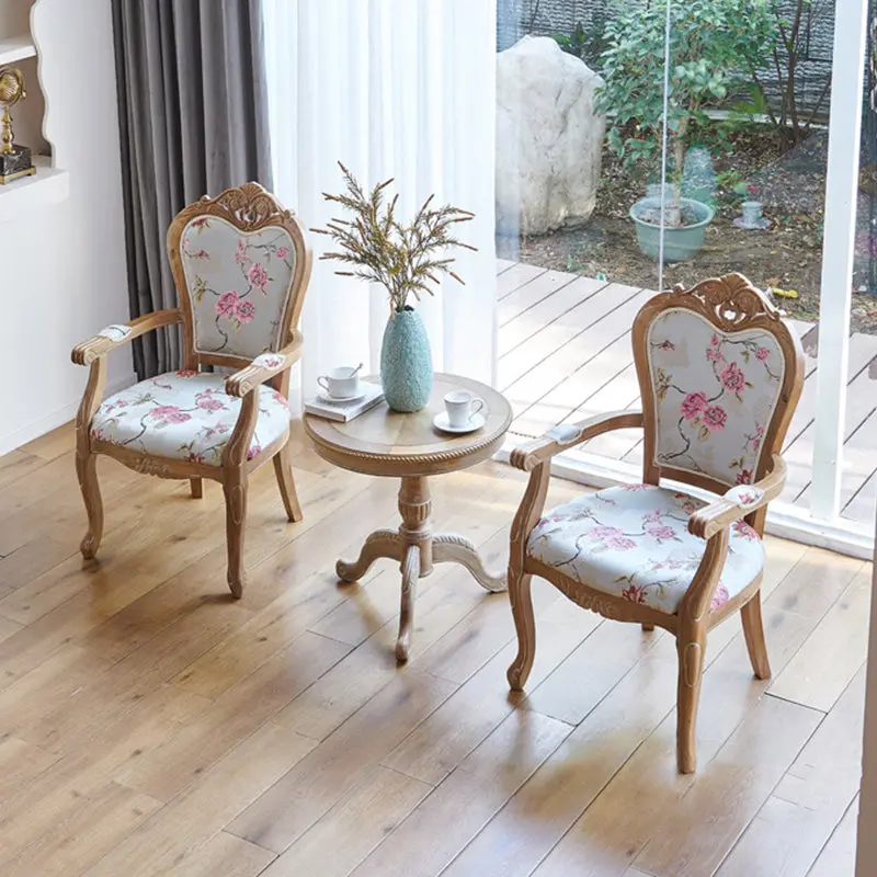 Traditional Vintage Curved Seat Cushion Solid Wood Fabric Sponge Chair Backrest Armrest For Living Room