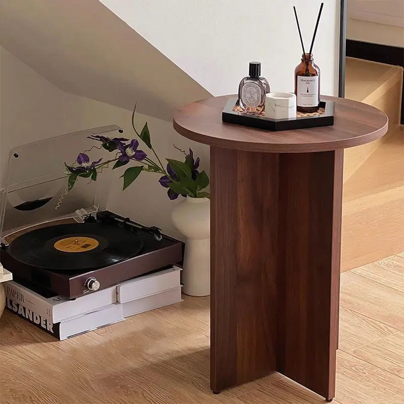 Traditional Vintage Round Solid Wood Particle Board Side Table For Living Room