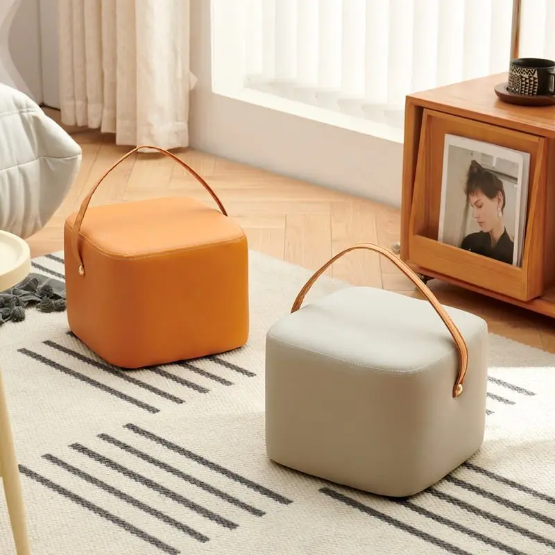 Modern Minimalist Square Solid Wood Plywood Technical Fabric Portable Stackable Low Stool For Living Room