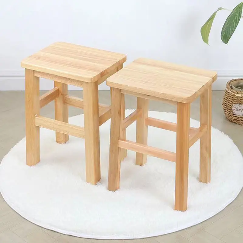 Traditional Chinese Square Rectangular Solid Wood Low Stool For Living Room