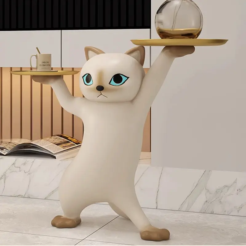 Contemporary Creative Cat Shape Glass Resin Side Table 1-Tier For Living Room