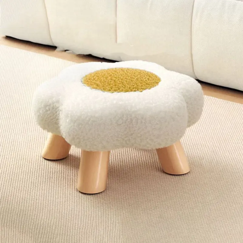 Contemporary Creative Kids Flower Shape Teddy Fleece Fabric Artificial Board Frame Sponge Removable Washable Low Stool Backless Armless For Living Room