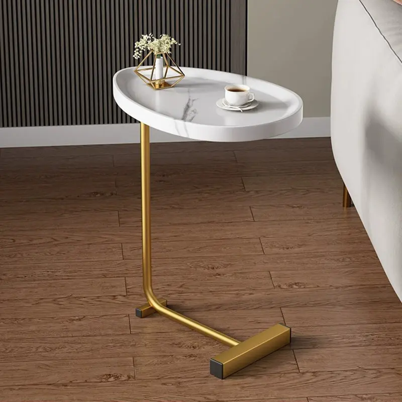 Modern Minimalist Curved Stainless Steel Medium Density Fiberboard Side Table Stable Durable For Living Room