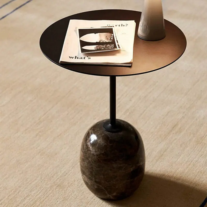 Modern Minimalist Round Marble Iron Side Table 1-Tier For Living Room