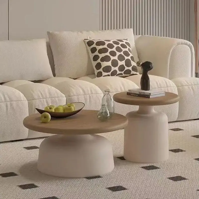 Contemporary Scandinavian Round Carbon Steel Faux Plywood Side Table For Living Room