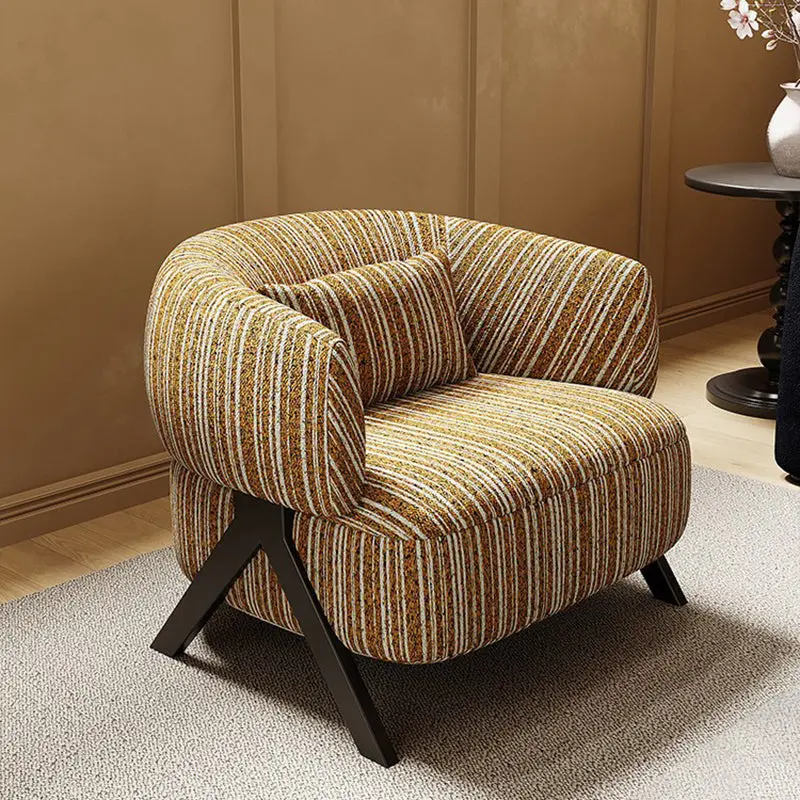 Traditional Vintage Rectangular Cotton-Linen Carbon Steel Accent Chair Backrest Armrest For Living Room