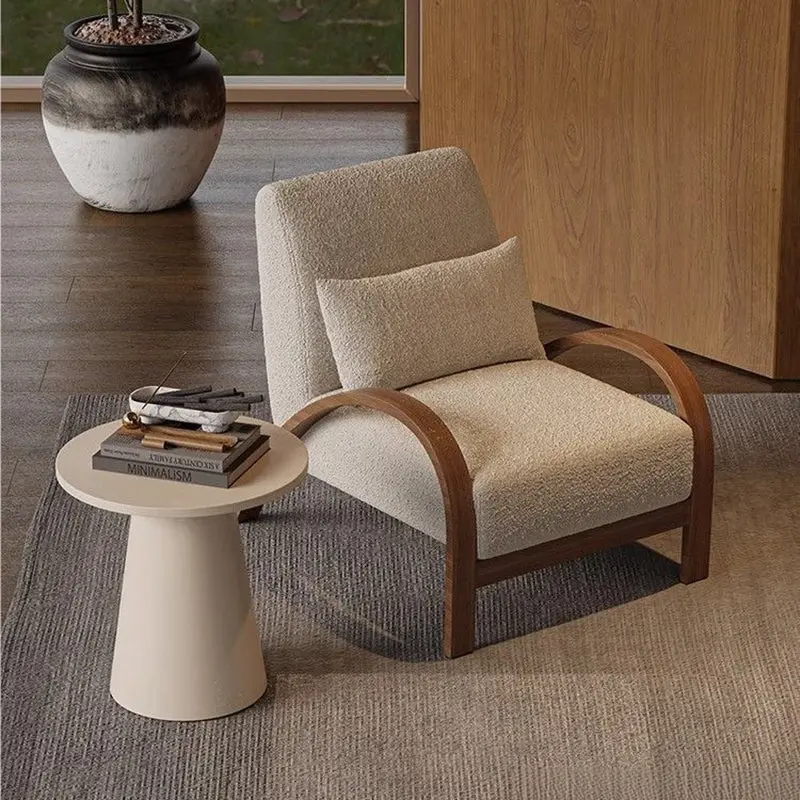 Traditional Vintage Rectangular Lambswool Carbon Steel Accent Chair Backrest Armrest For Living Room