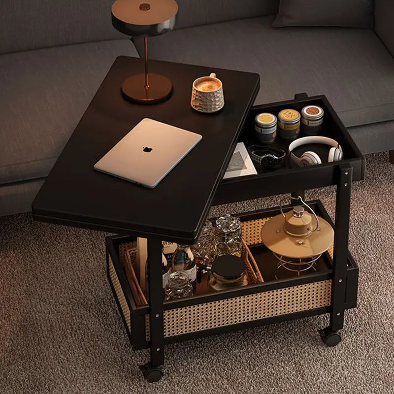 Traditional Vintage Rectangular Nan Bamboo Collapsible Removable Side Table 2-Tier For Living Room