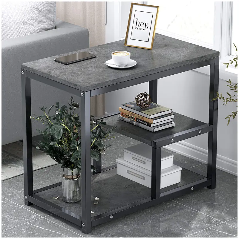 Traditional Vintage Rectangular Board Iron End Table 3-Tier For Living Room