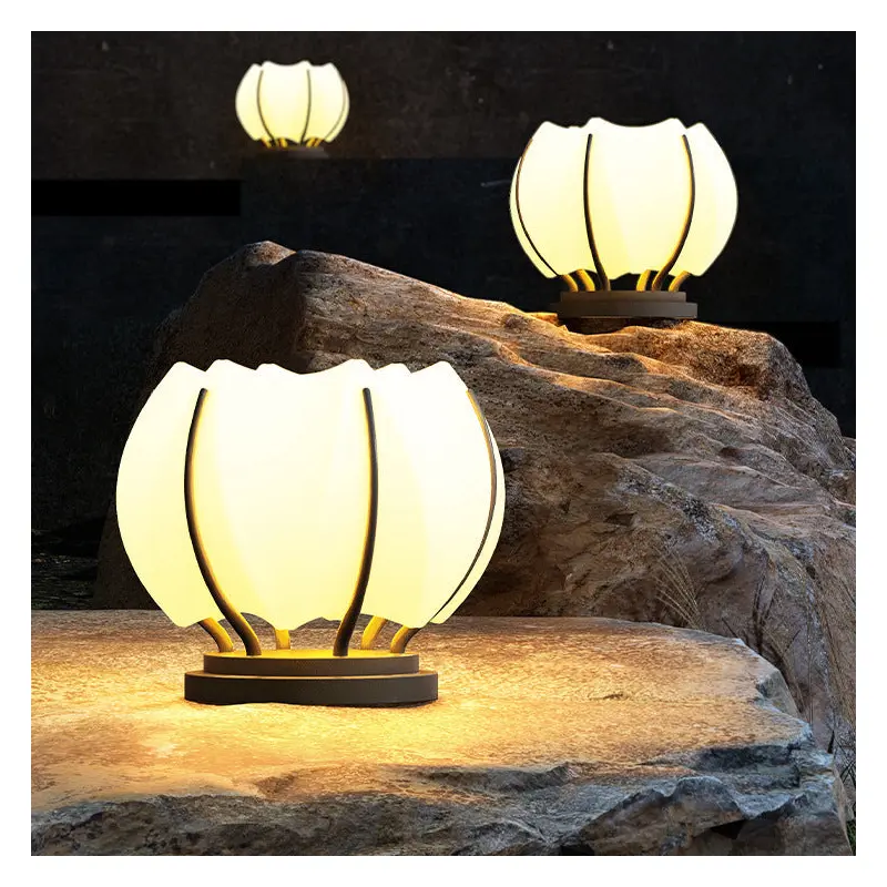 Contemporary Creative Flower Iron Plastic LED Post Head Light For Garden