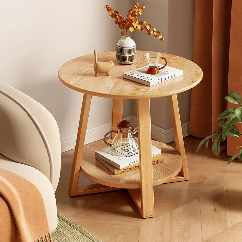 Modern Simplicity Round MDF Wood End Table 2-Tier For Living Room