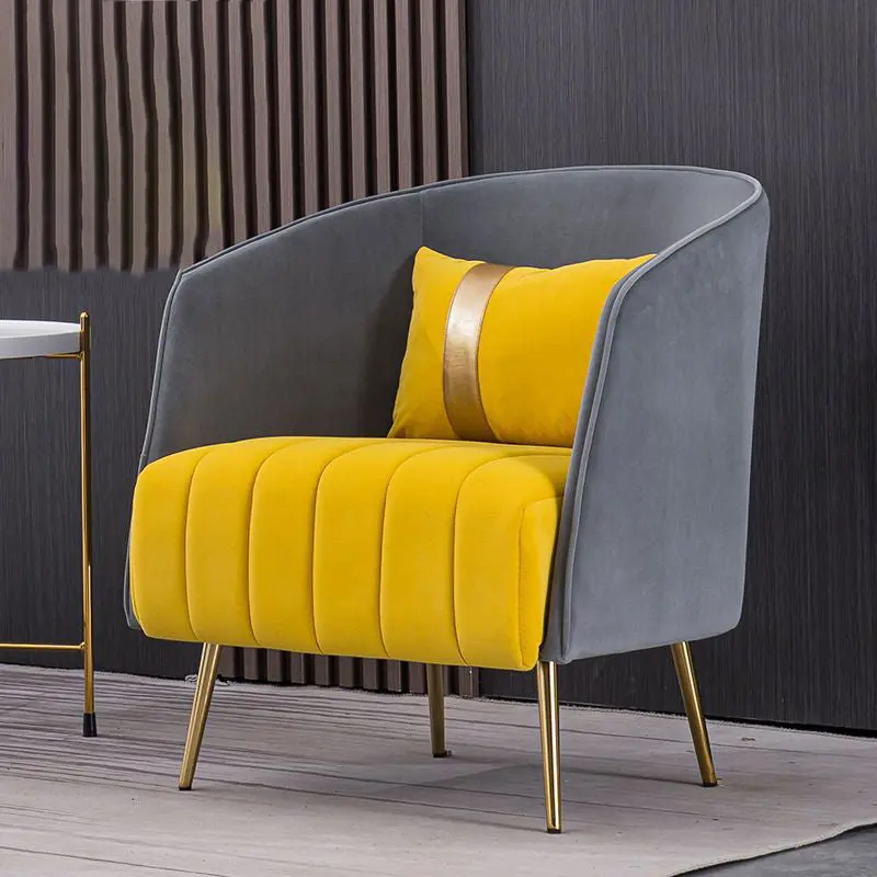 Modern Transitional Oval Iron Fabric Chair Backrest Armrest For Living Room