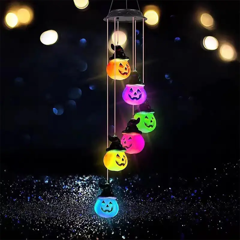 Contemporary Creative Solar ABS Pumpkin Wind Chime Halloween LED Outdoor Light Landscape Lighting For Garden