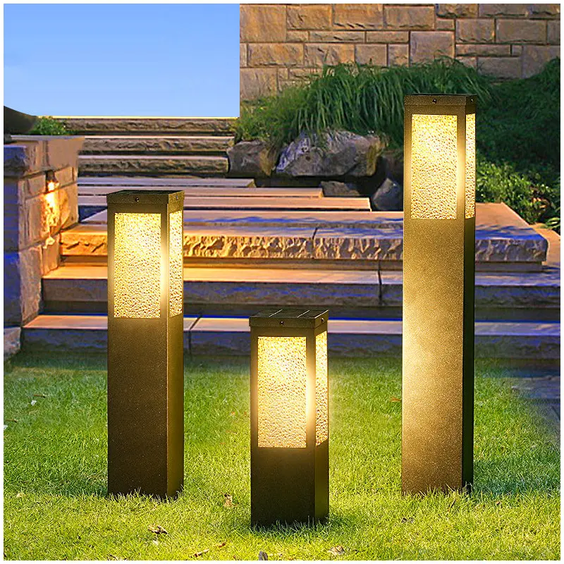 Modern Minimalist Waterproof Metal & Glass Diamond-Textured Pillar 1-Light Outdoor Light For Garden & Outdoor Patio