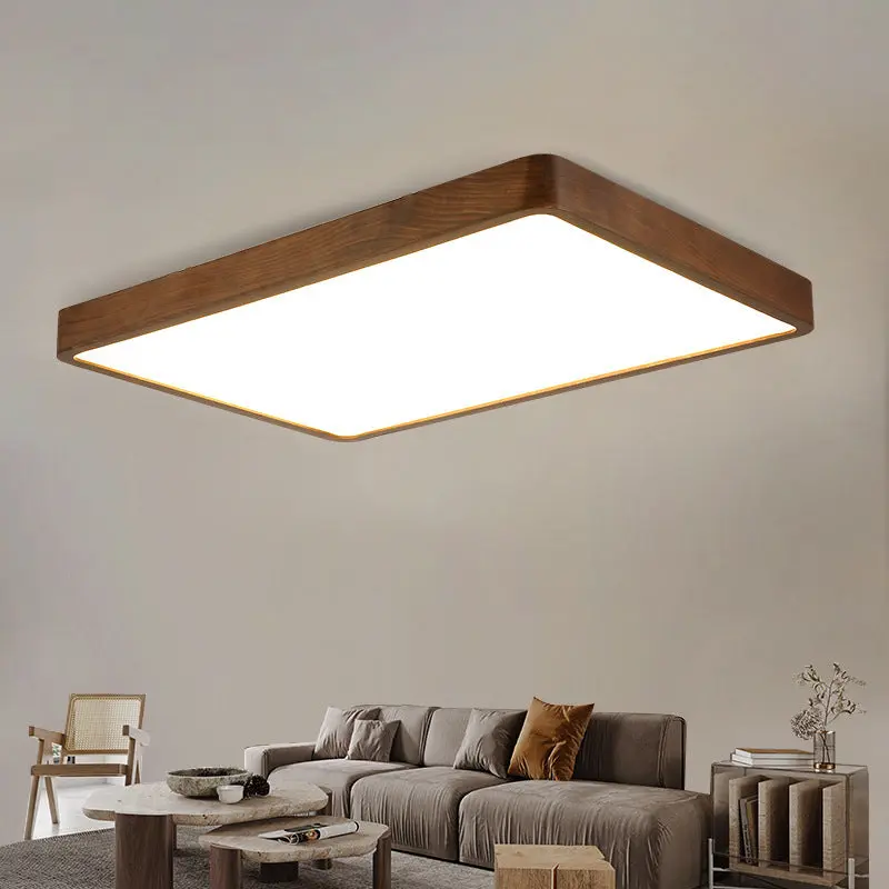 Traditional Chinese Walnut And Acrylic Square And Rectangular LED Flush Mount Ceiling Light For Living Room And Bedroom