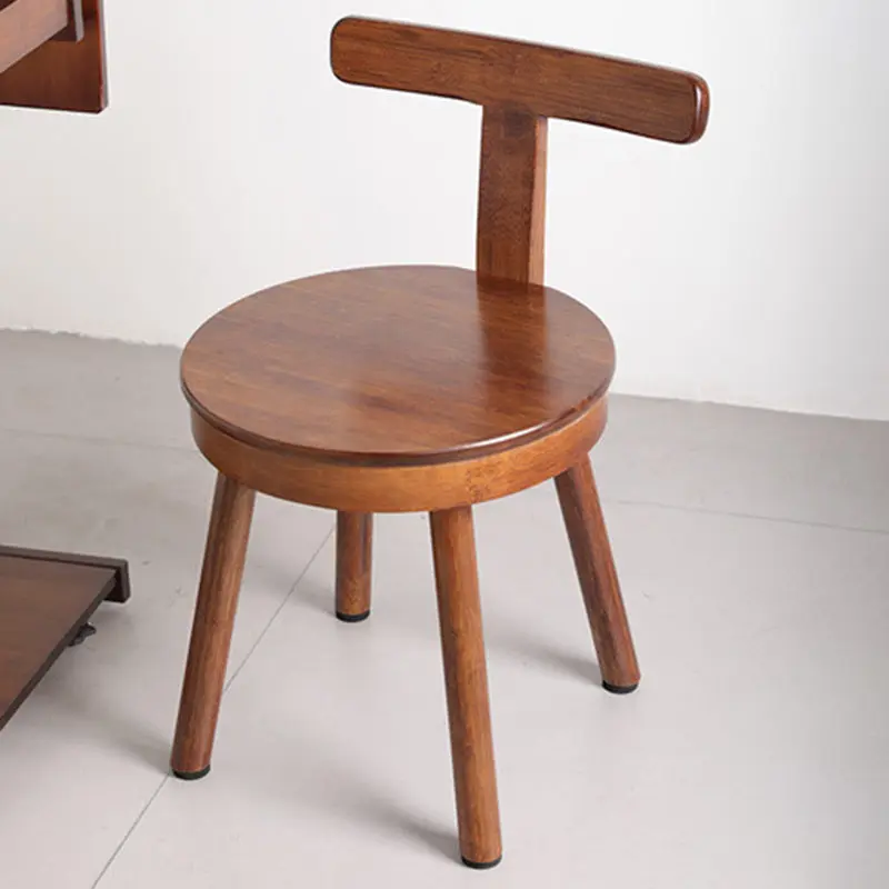 Contemporary Retro Nanmu Bamboo Round Swivel Low Stool With Backrest For Living Room & Study