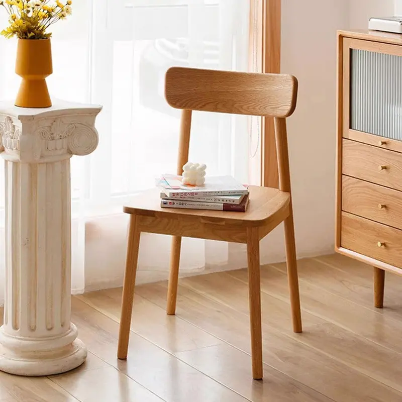 Contemporary Nordic Rectangular Wood Chair Backrest Armless For Living Room