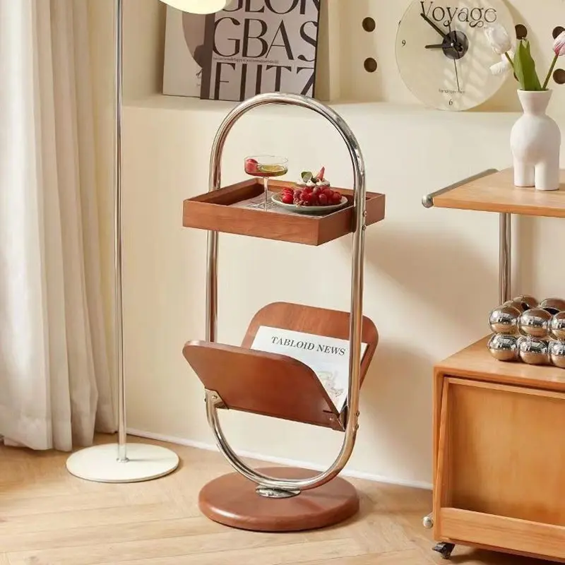 Contemporary Retro Geometry Pine Stainless Steel Bookshelf Side Table 2 - Tier For Living Room