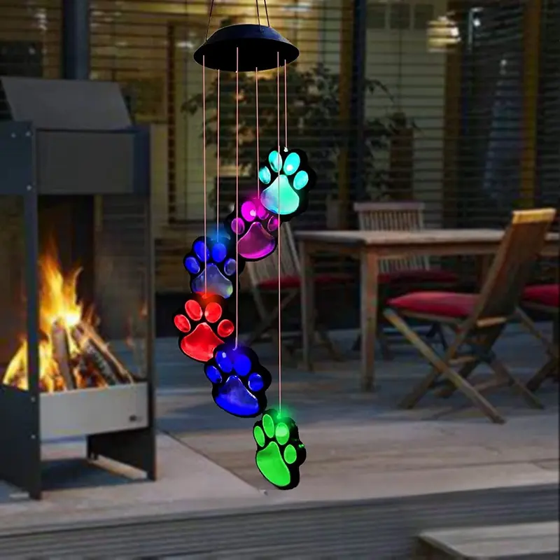 Modern Art Deco Solar Waterproof PP ABS Metal Cat Paw Wind Chime LED Outdoor Light Landscape Lighting For Garden & Outdoor Patio