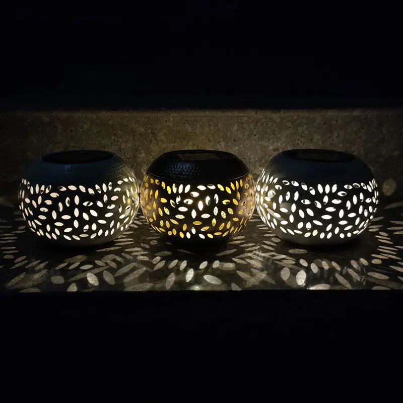 Modern Art Deco Solar Iron Small Hole Lanterns Shape LED Outdoor Lights For Garden