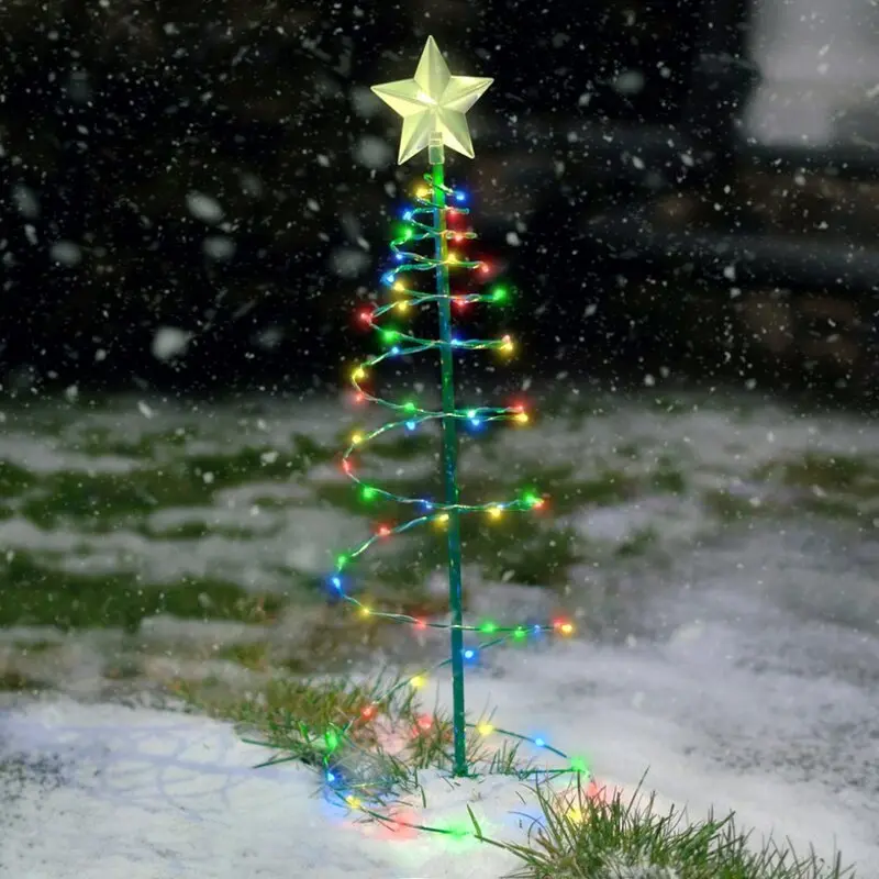 Modern Art Deco Solar Waterproof Iron Plastic Star Spiral Christmas Tree LED Lawn Landscape Light For Outdoor Patio
