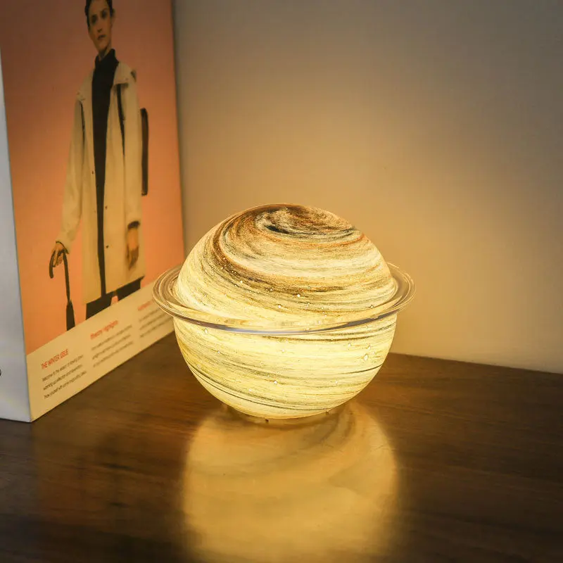 Contemporary Creative Glass Ringed Planet LED Night Light Table Lamp For Bedroom