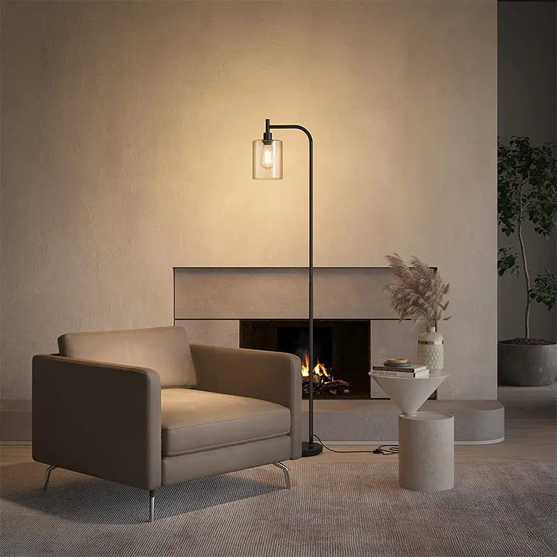Modern Minimalist Iron Glass Pillar 1-Light Standing Floor Lamp For Living Room And Bedroom