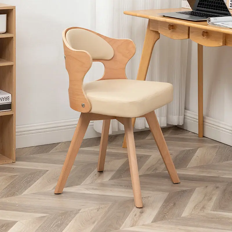 Contemporary Nordic Beech Faux Leather Or Linen Square Swivel Desk Chair With Backrest For Home Office & Study