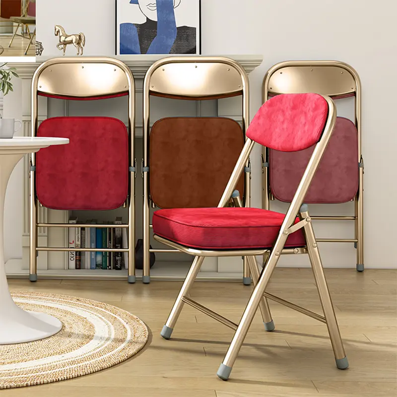 Contemporary Retro Foldable Corduroy Metal Square Desk Chair With Backrest For Study Or Home Office