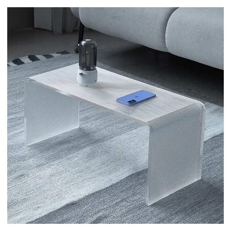 Modern Minimalist Acrylic C-Shaped Rectangular Side Table With Mosaic Texture For Living Room & Bedroom