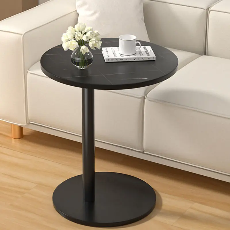 Modern Minimalist MDF & Stainless Steel Round Side Table With Mobility For Bedroom, Living Room