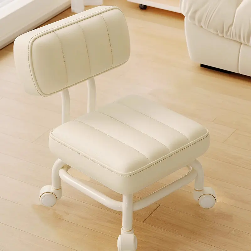 Modern Minimalist PU Leather & Metal Square Low Stool Rotatable & Mobile Seating For Bedroom & Living Room