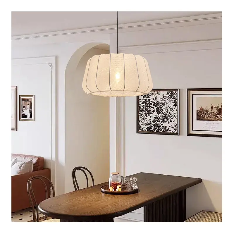 Traditional Vintage Silk Walnut Metal Lantern Shape Round 1-Light Chandelier For Bedroom & Living Room