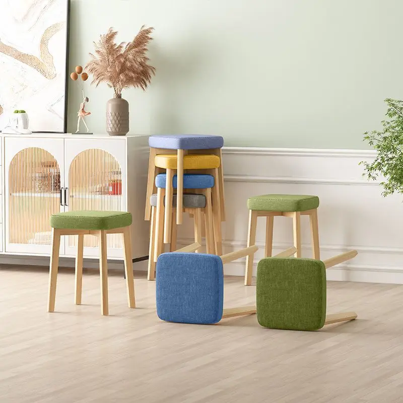 Contemporary Simplicity Square Tech Fabric Upholstered Solid Wood Stackable Low Stool For Living Room