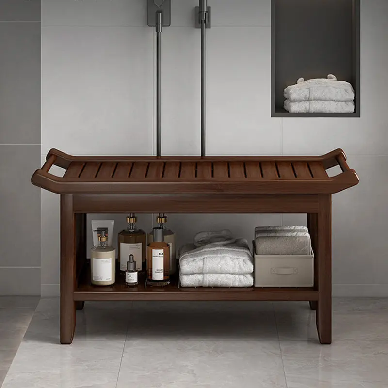 Modern Minimalist Rectangle Full Bamboo Storage Cabinet Side Table 2 - Tier For Bathroom