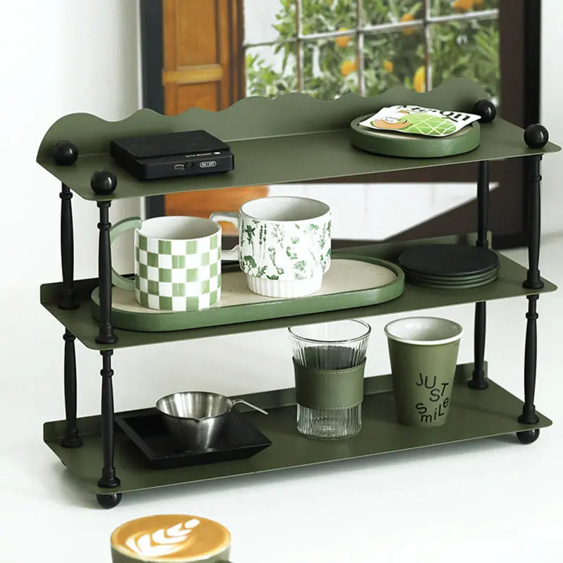 Contemporary Nordic Iron Wave-Edge Rectangular Storage Rack Side Table With 3 Tiers For Kitchen And Living Room