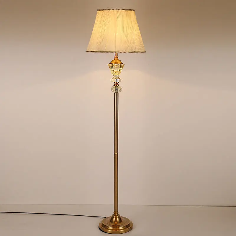 Modern Luxury Crystal Fabric Metal Round Cylindrical 1-Light Standing Floor Lamp For Bedroom & Living Room