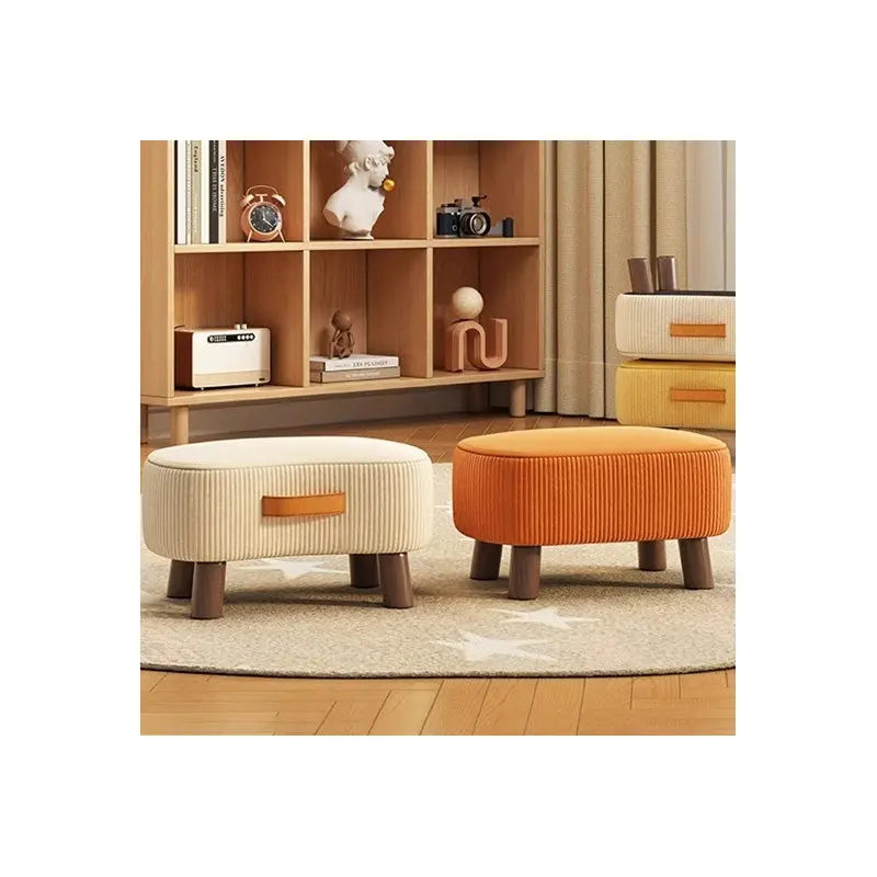 Modern Minimalist Fabric & Solid Wood Soap-Shaped Low Stool For Living Room