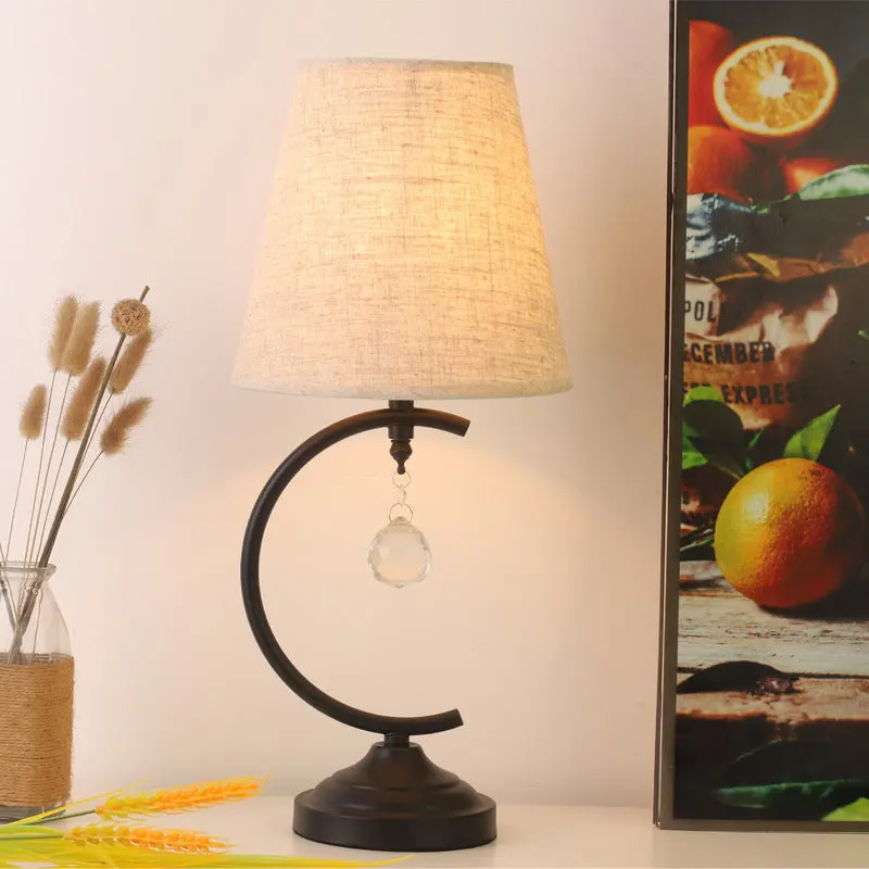 Contemporary Creative Cotton Linen Iron Arc Fan-Shaped 1-Light Table Lamp For Bedroom & Living Room