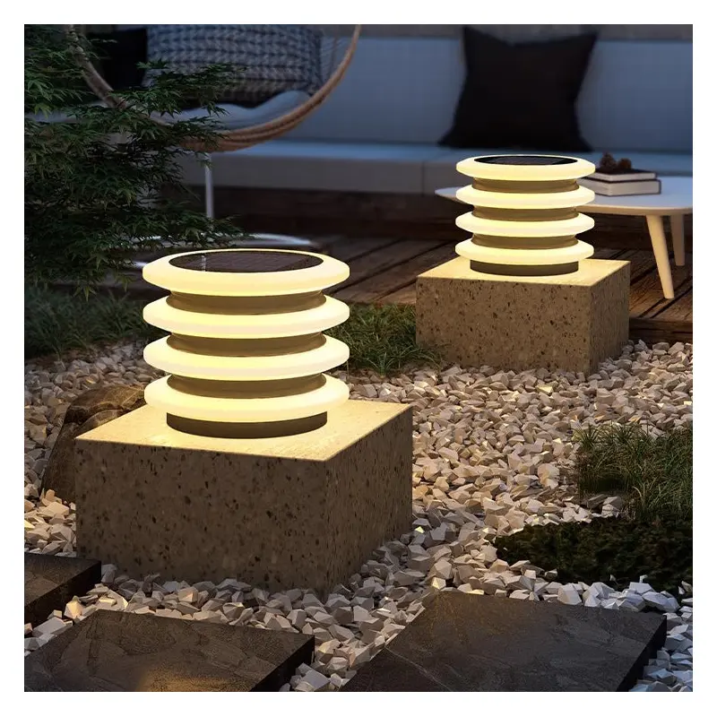 Modern Minimalist Stainless Steel & PE Round & Square LED Solar & Waterproof Outdoor Light For Garden, Yard & Patio