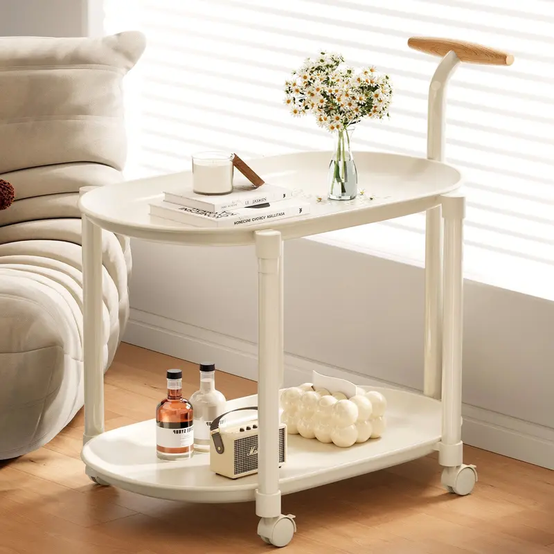 Contemporary Creative Plastic & Steel Oval End Table With Wheels And 2-Tier For Living Room