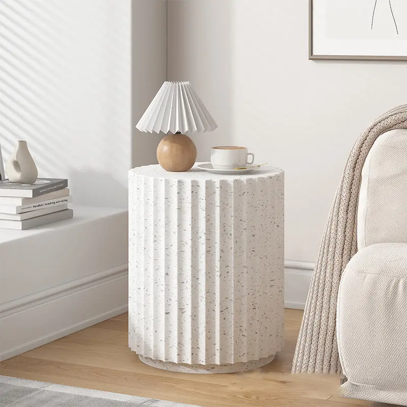 Contemporary Nordic Magnesium Oxide Cylindrical Side Table For Bedroom & Living Room