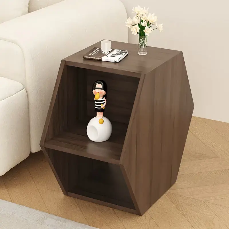 Modern Minimalist MDF Hexagon Side Table With 3-Tier Storage For Bedroom & Living Room