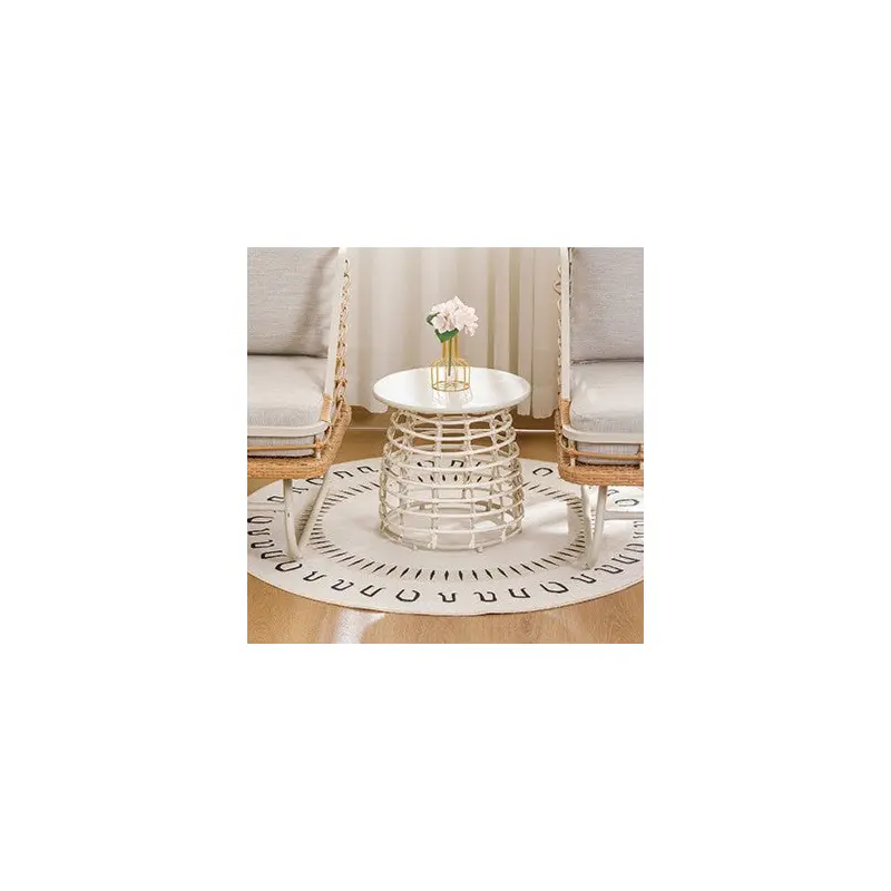 Contemporary Boho Sintered Stone Round Top Openwork Carbon Steel Base Side Table For Living Room