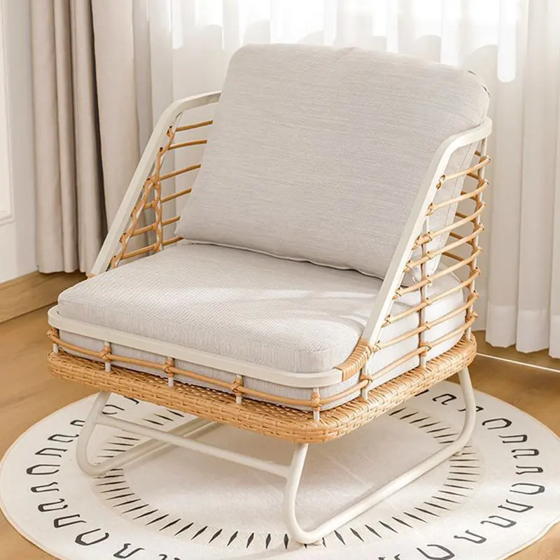 Contemporary Boho Square PE Rattan Weaving Carbon Steel Accent Chair Backrest For Living Room