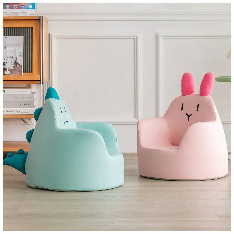 Modern Art Deco Wood Faux Leather Animal-Shaped Kids Chair With Backrest & Armrest For Bedroom & Living Room