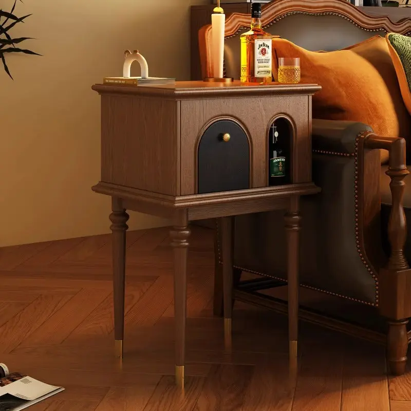 Traditional French Solid Wood Rounded Square Cylindrical Side Table 1-Tier Living Room