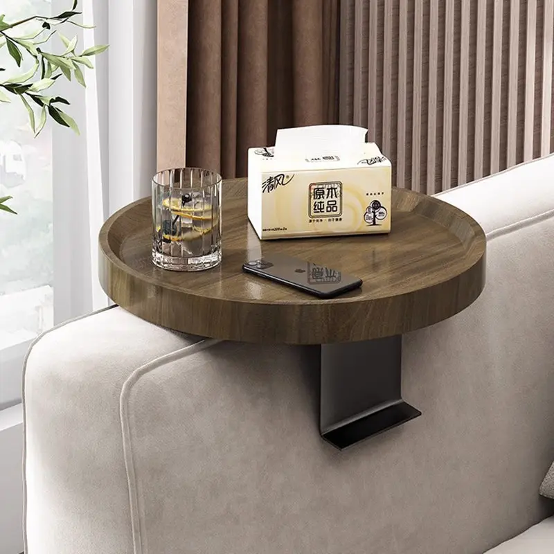 Modern Minimalist MDF & Iron Round Small Side Table With 1-Tray For Living Room