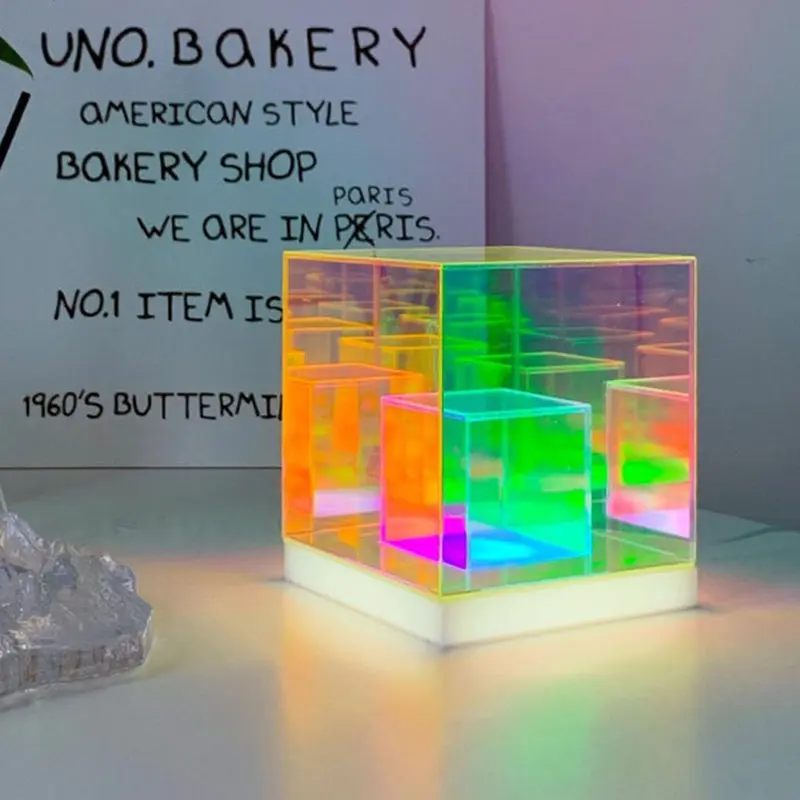 Contemporary Creative Acrylic Multicolor Diamond Cube Pyramid LED Night Light Table Lamp For Bedroom