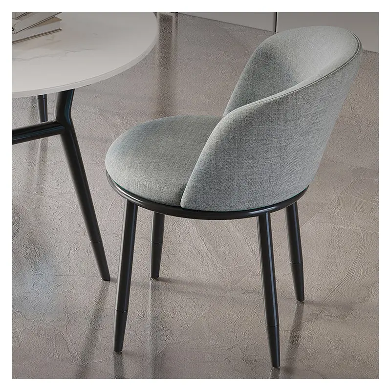 Contemporary Nordic Round Fabric Upholstered Solid Wood Legs Desk Chair Backrest For Home Office